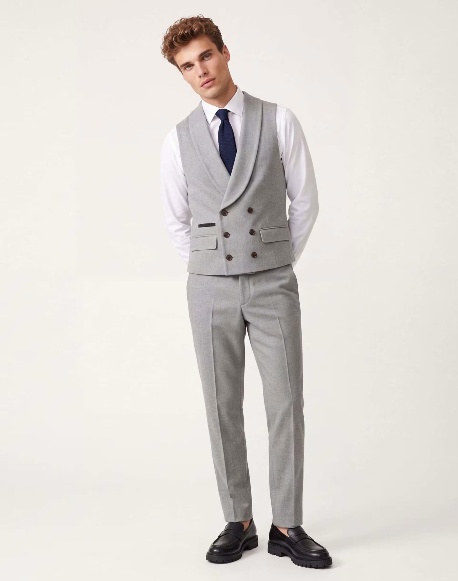 ASOS Harry Brown Eton wool tweed suit waistcoat in grey