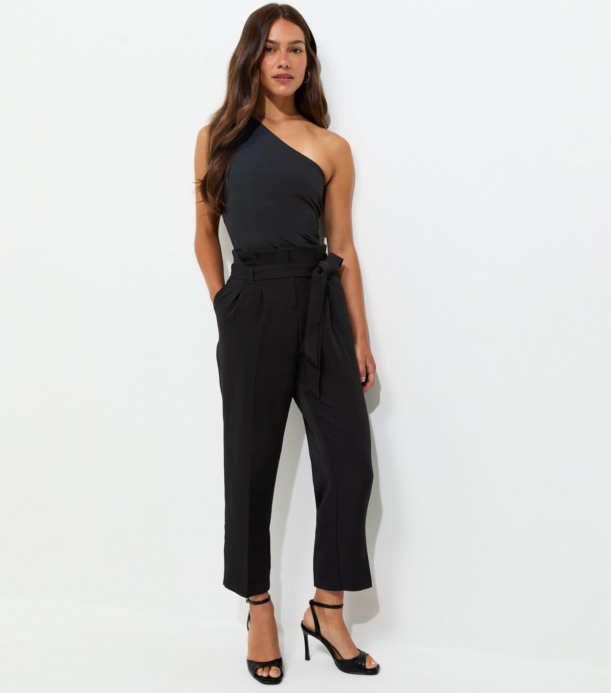 New Look Petite Black Woven Paperbag Waist Jumpsuit