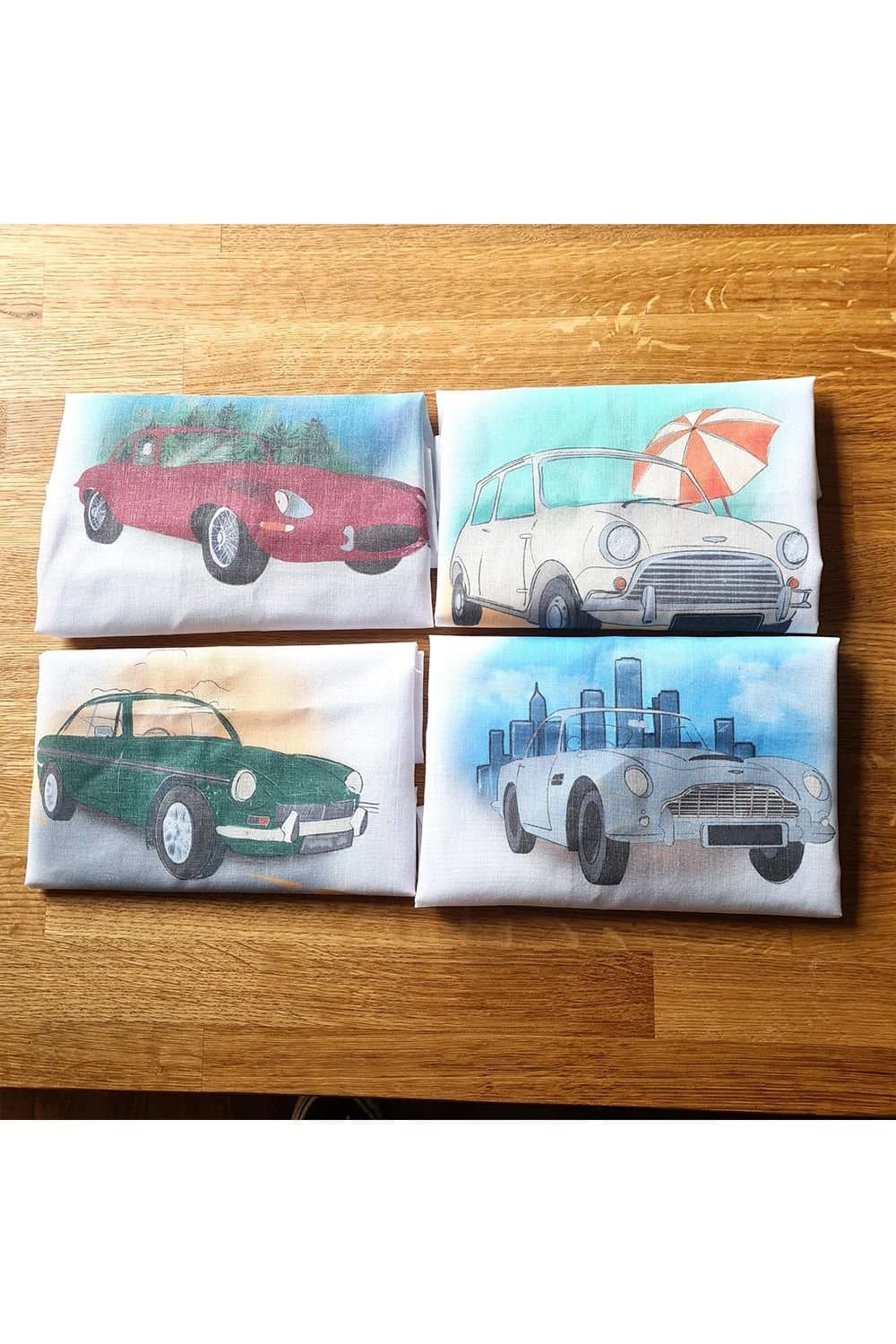 Afewhometruths Afewhometruths Men's Set Of Four Handkerchiefs With Classic British Cars in White