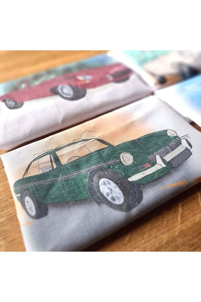 Afewhometruths Afewhometruths Men's Set Of Four Handkerchiefs With Classic British Cars in White - 3