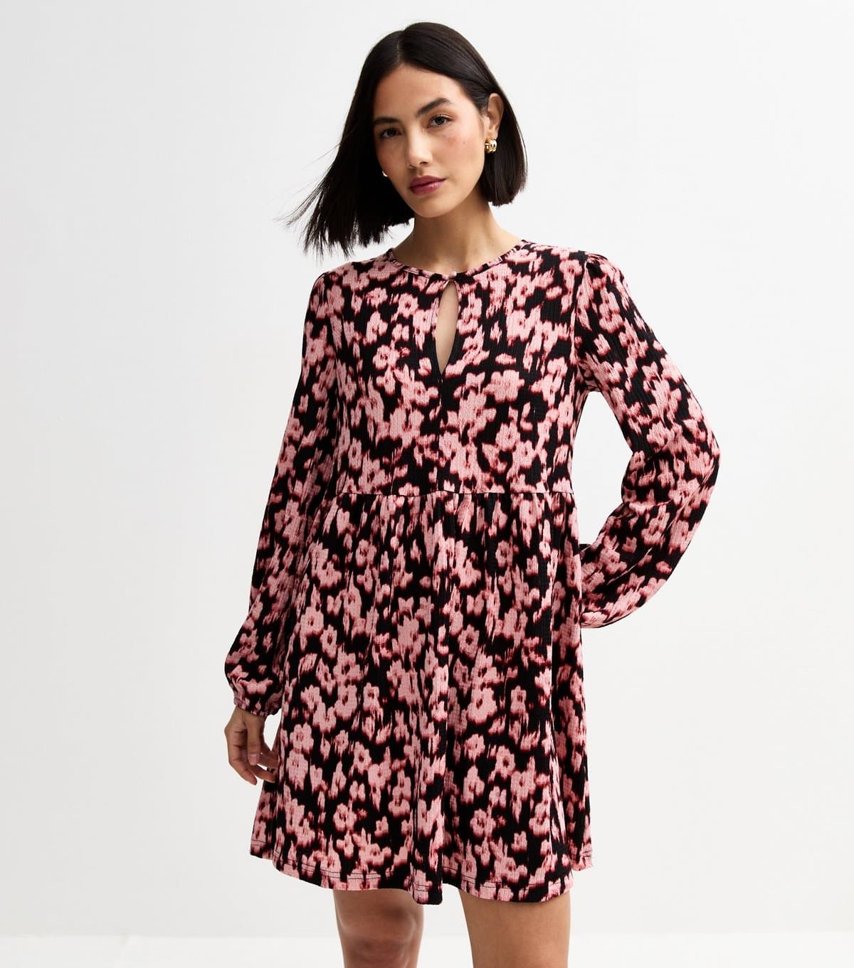 New Look Women's Pink Blurry Floral Print Smock Mini Dress New Look