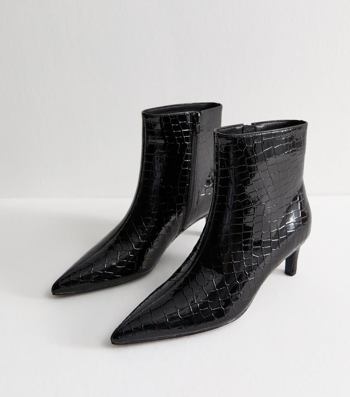 New Look New Look Black Crocodile Effect Faux Patent Leather Ankle Boots
