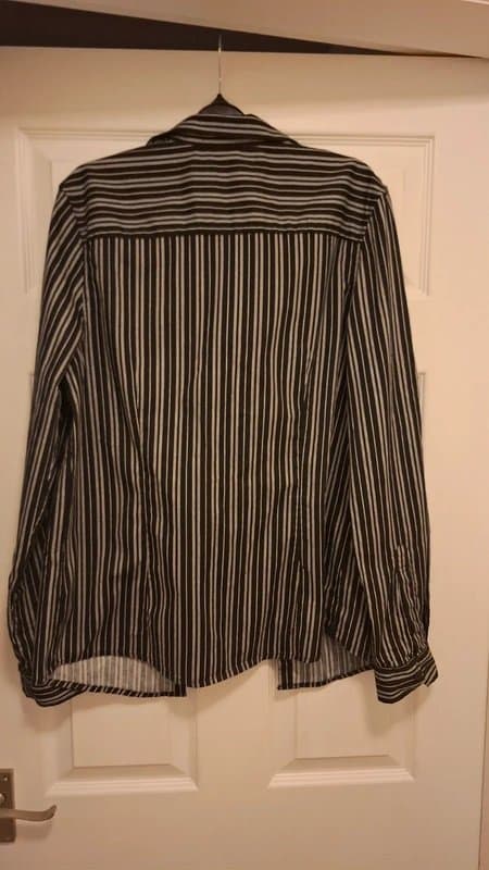 New Look Size M long sleeved   black pin striped shirt  with turn up sleeve fastenings