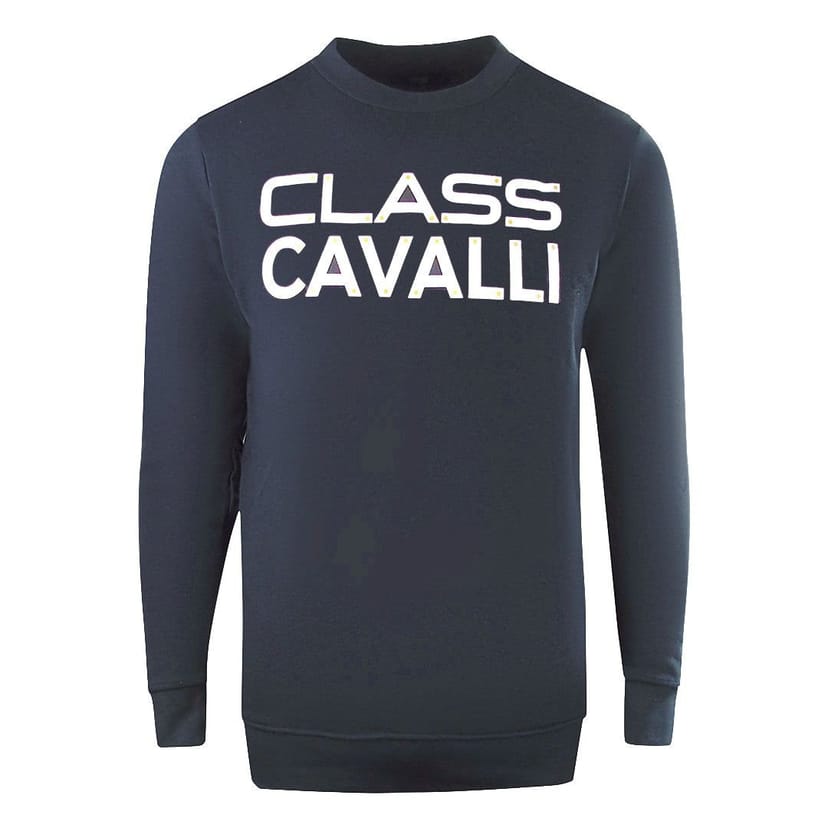 Cavalli Class Cavalli Class Men's Large Bold Logo Design Navy Blue Sweatshirt - 1