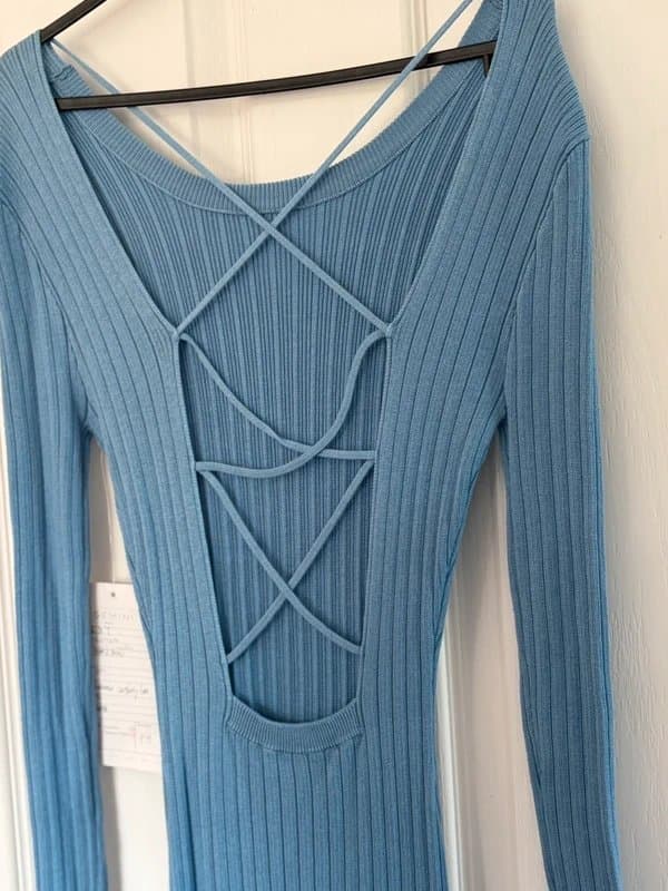 Gemini Gemini Rare Sample Piece Blue Ribbed Long Sleeve Maxi Dress BNWT 12