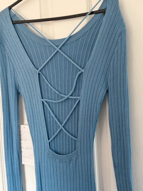 Gemini Light Blue Ribbed Long Sleeve Maxi Dress BNWT