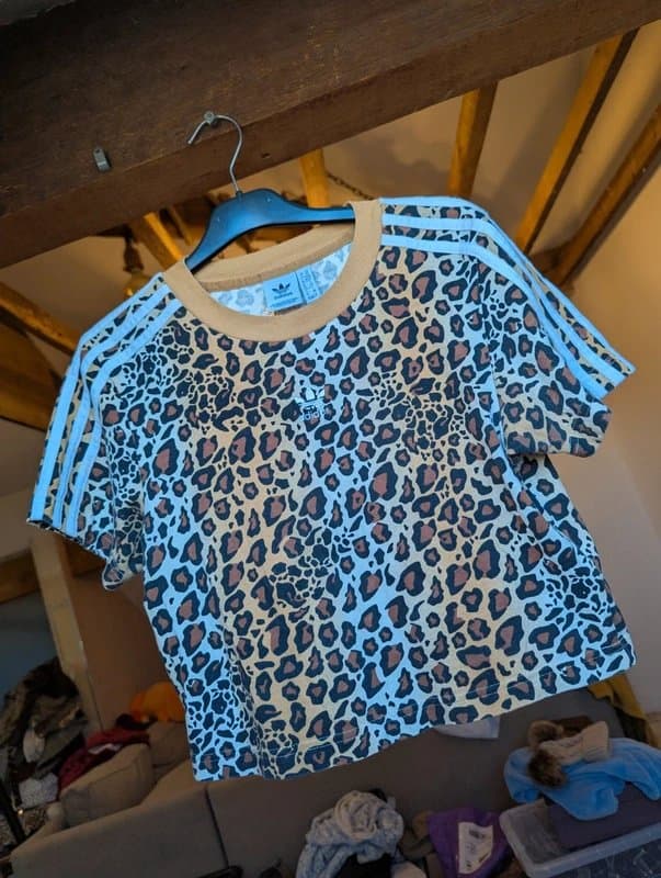adidas Adidas Leopard Animal Brown Print Crop T shirt Top 3 Stripe Embroidered Trefoil ASOS