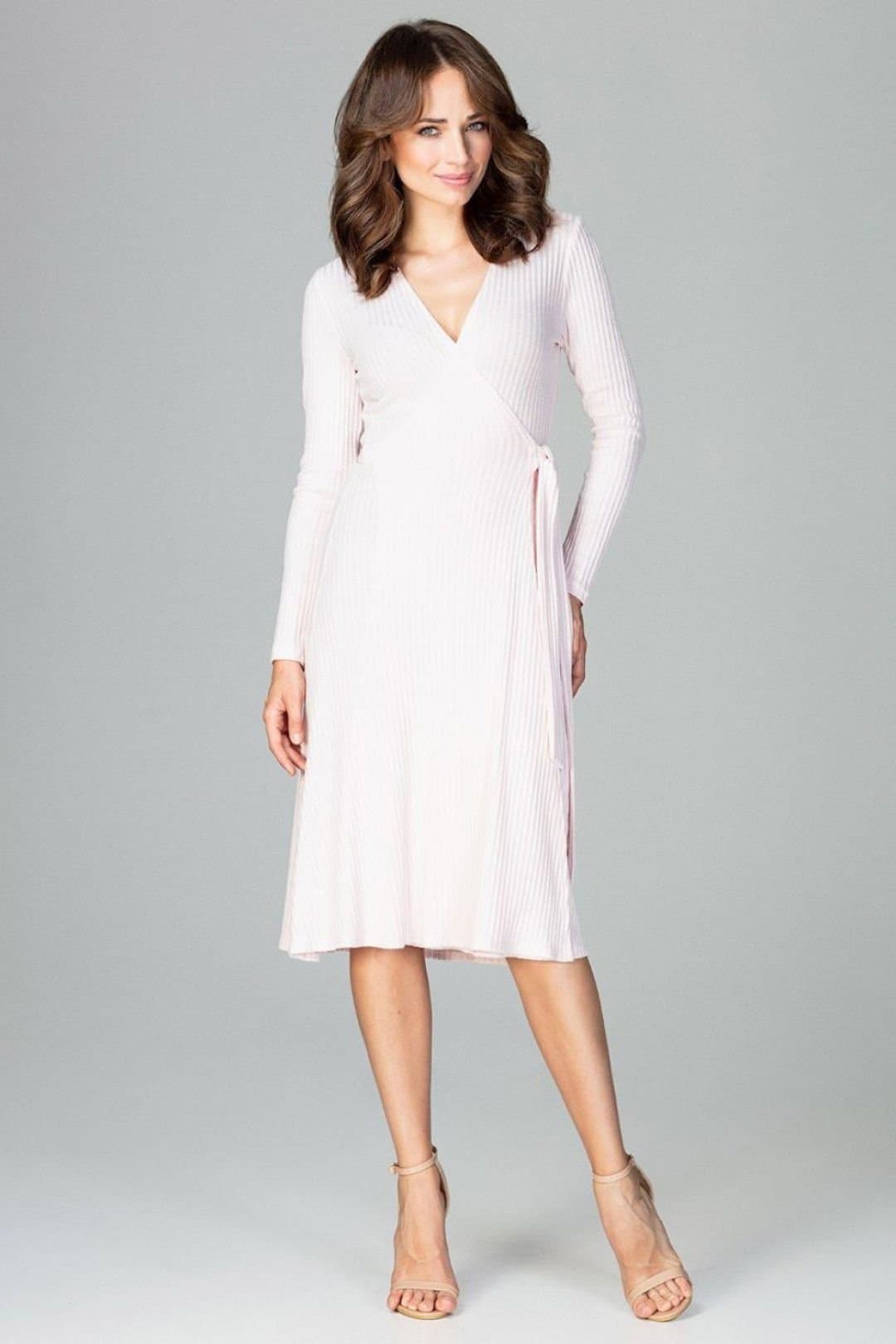 Love Lace Love Lace Women's Knit Long Sleeve Loose Fit Knee Dress in Pink