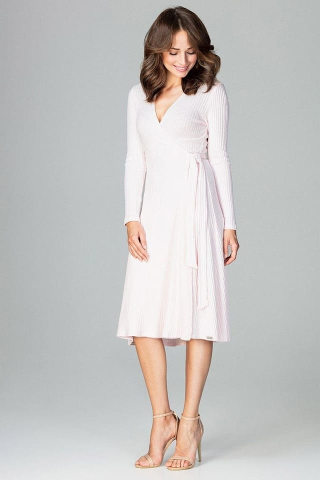 Love Lace Love Lace Women's Knit Long Sleeve Loose Fit Knee Dress in Pink - 2