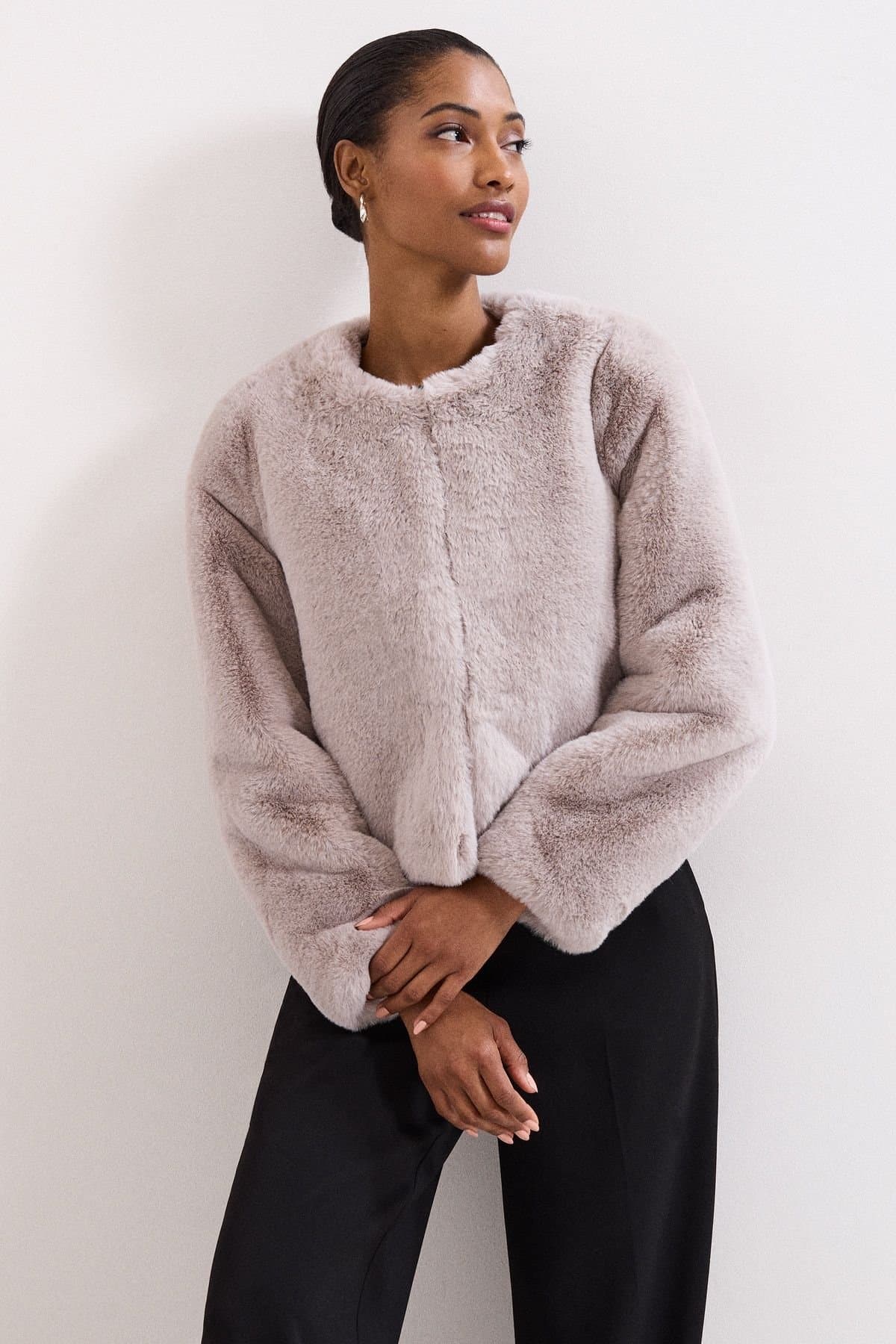 Phase Eight Phase Eight Pale Grey Faux Fur Coat