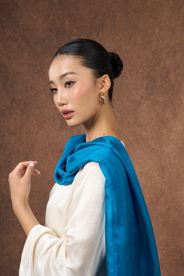 Silk and Bears Silk and Bears Women's Teal Blue Silk Scarf - Wedding Silk Shawl, Lightweight Wrap - 3