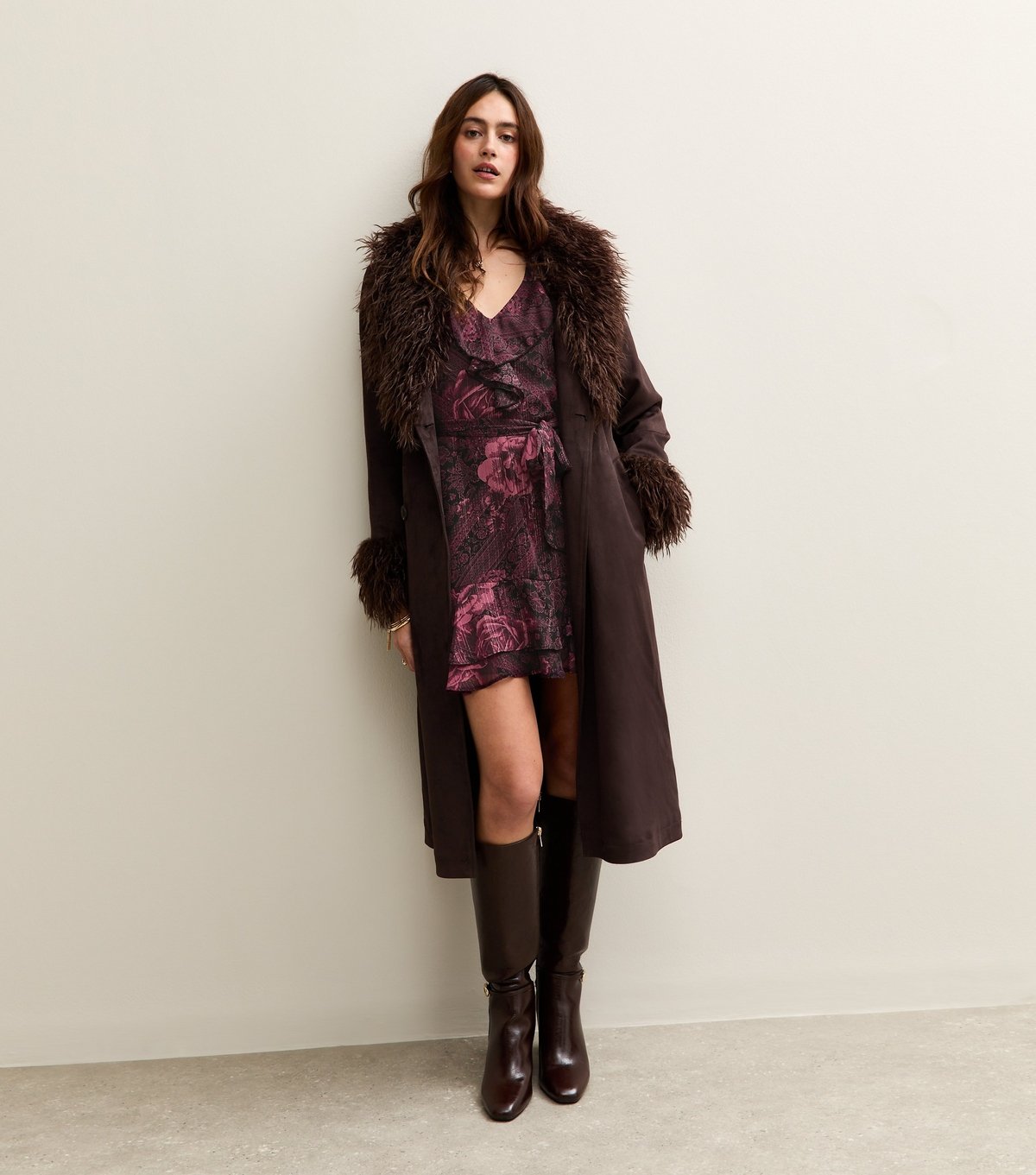 New Look Women's Dark Red Rose Print Shimmery Stripe Chiffon Mini Dress New Look - 3