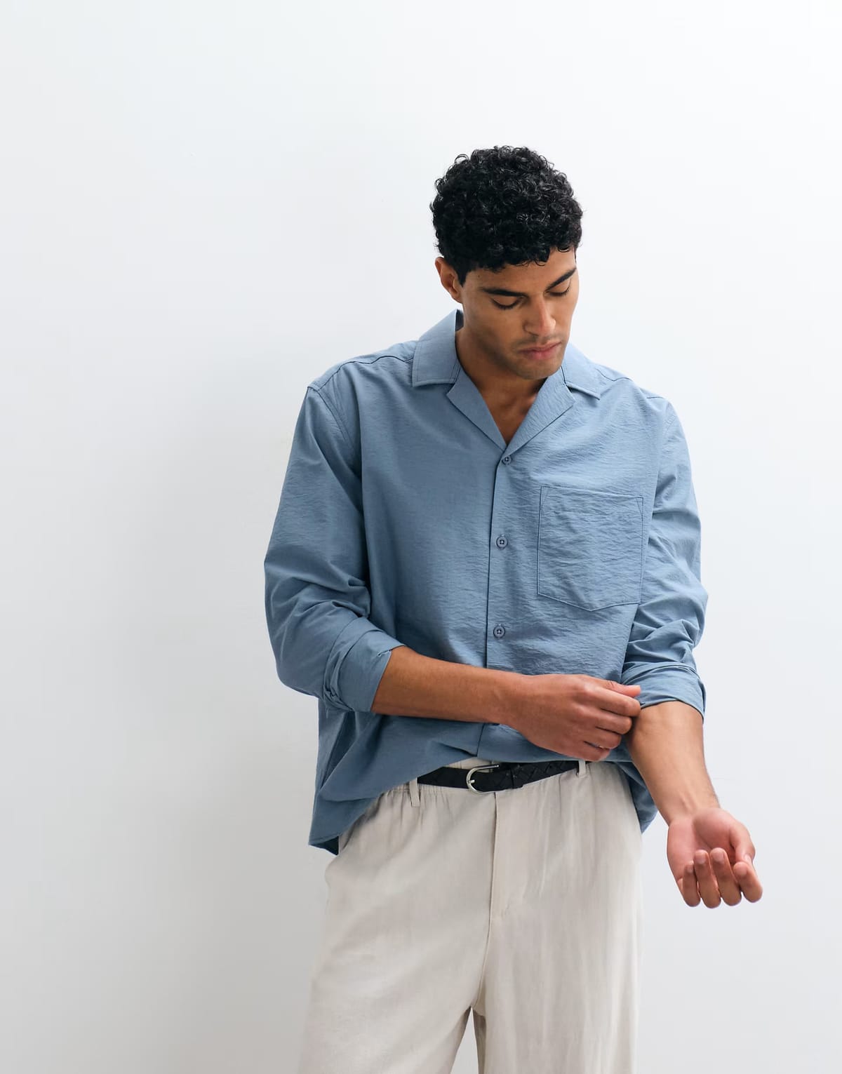ASOS ASOS DESIGN relaxed revere flowing shirt in blue - 1