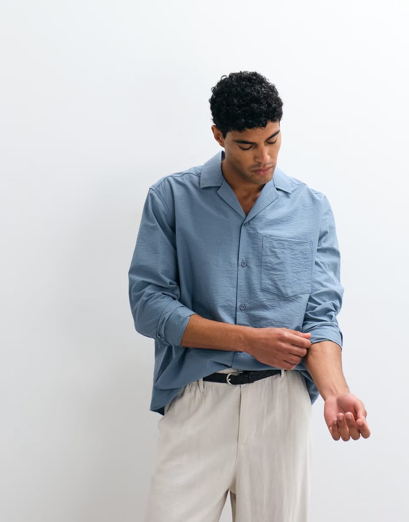ASOS ASOS DESIGN relaxed revere flowing shirt in blue - 1
