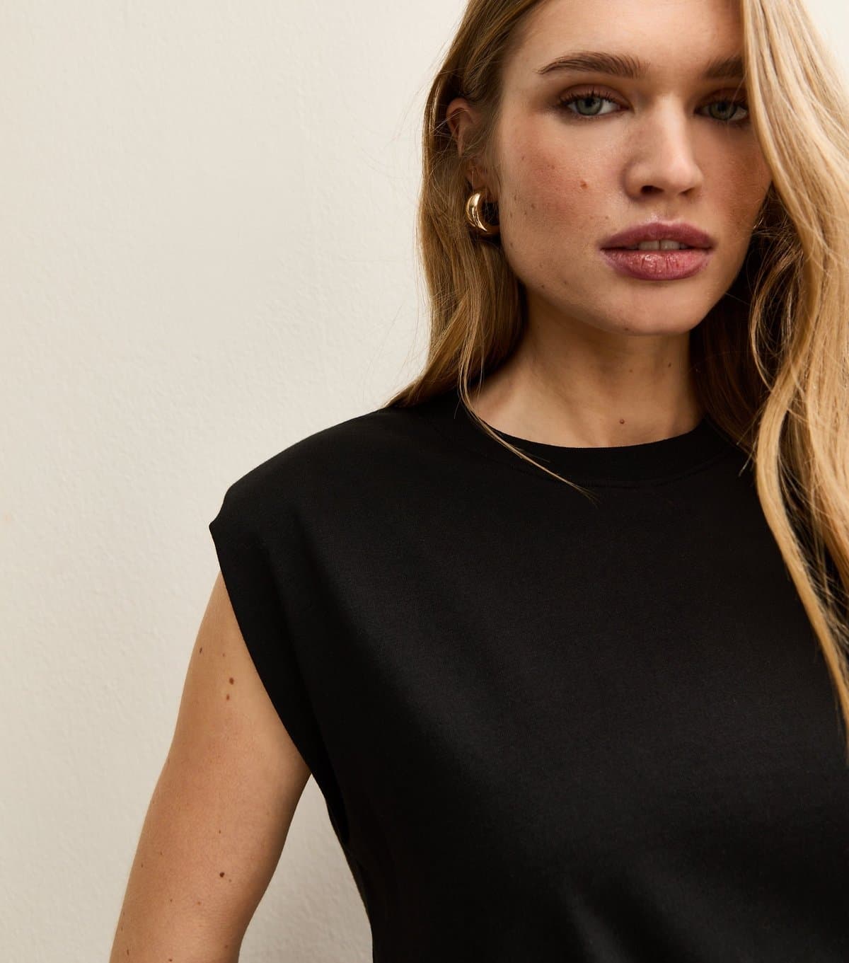 New Look New Look Black Cotton Shoulder Pad Tank Top