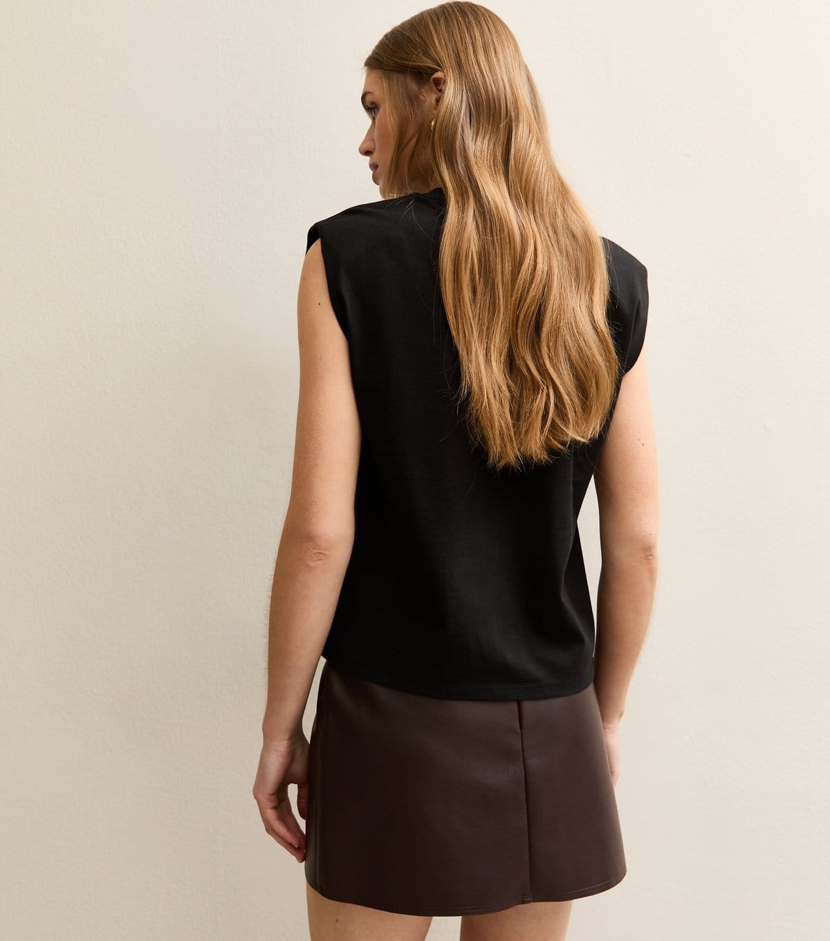 New Look Women's Black Cotton Shoulder Pad Tank Tank Top New Look - 4