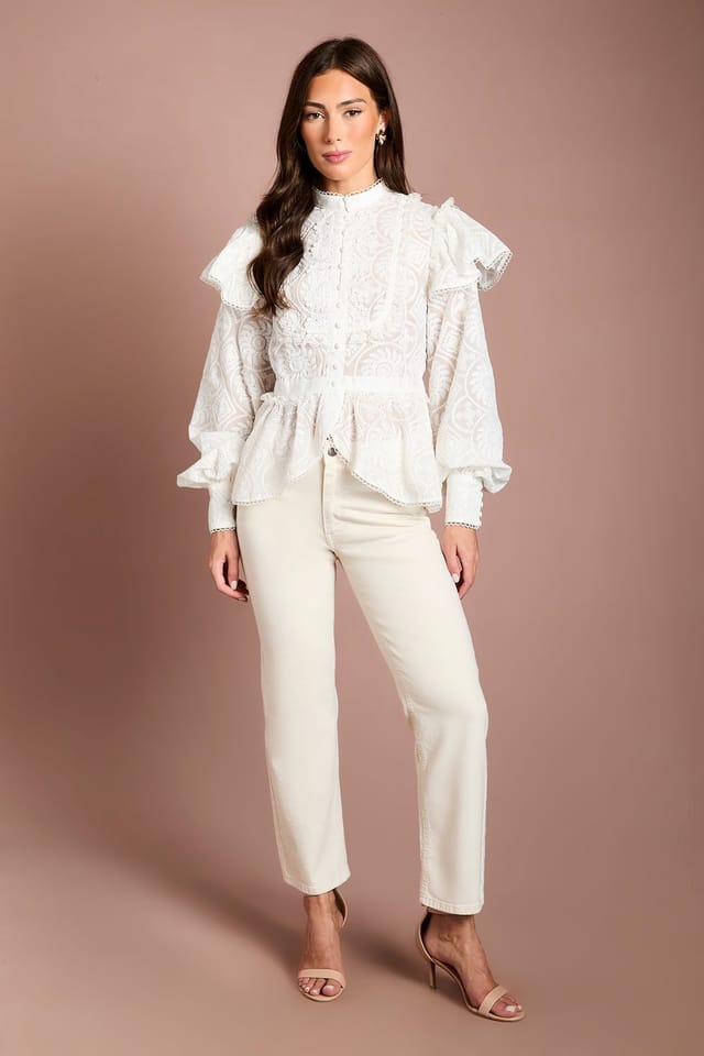 Coast Coast Women's Lace Frill Detail Long Sleeve Blouse in Ivory - 2