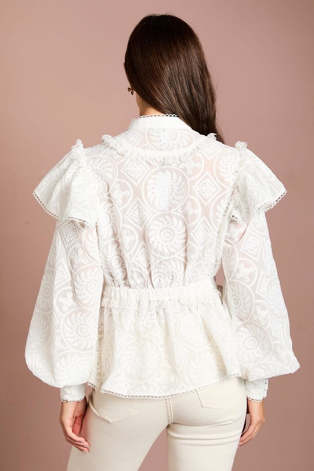 Coast Coast Women's Lace Frill Detail Long Sleeve Blouse in Ivory - 3