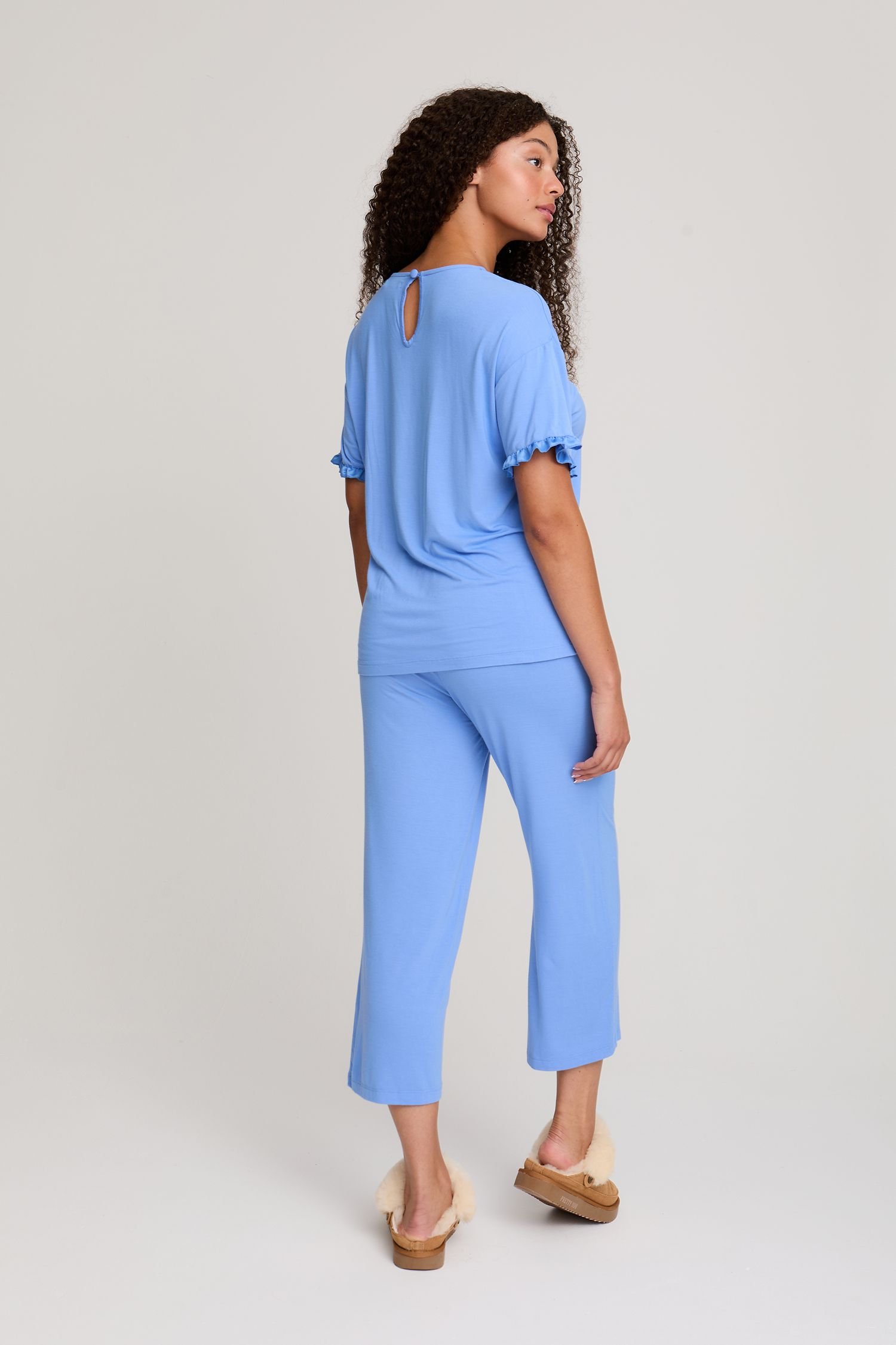 Pretty You London Pretty You London Women's Bamboo Frill Tee Trouser Set in Bright Blue - 3
