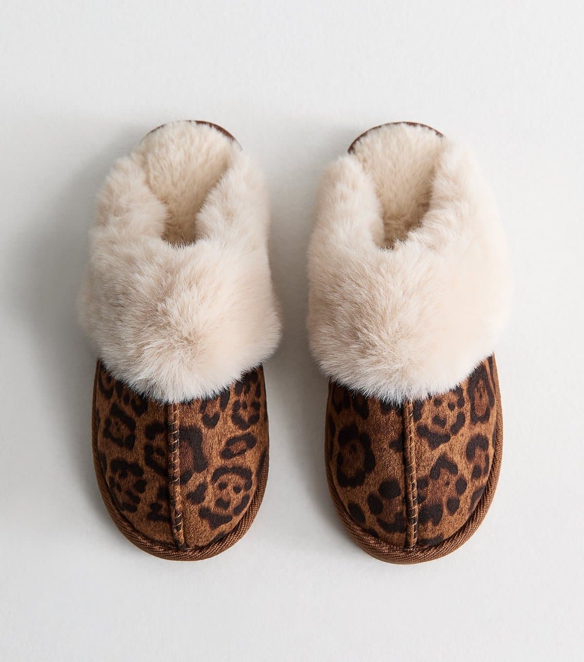 New Look Women's Stone Faux Suede and Faux Fur Backless Mule Slippers New Look