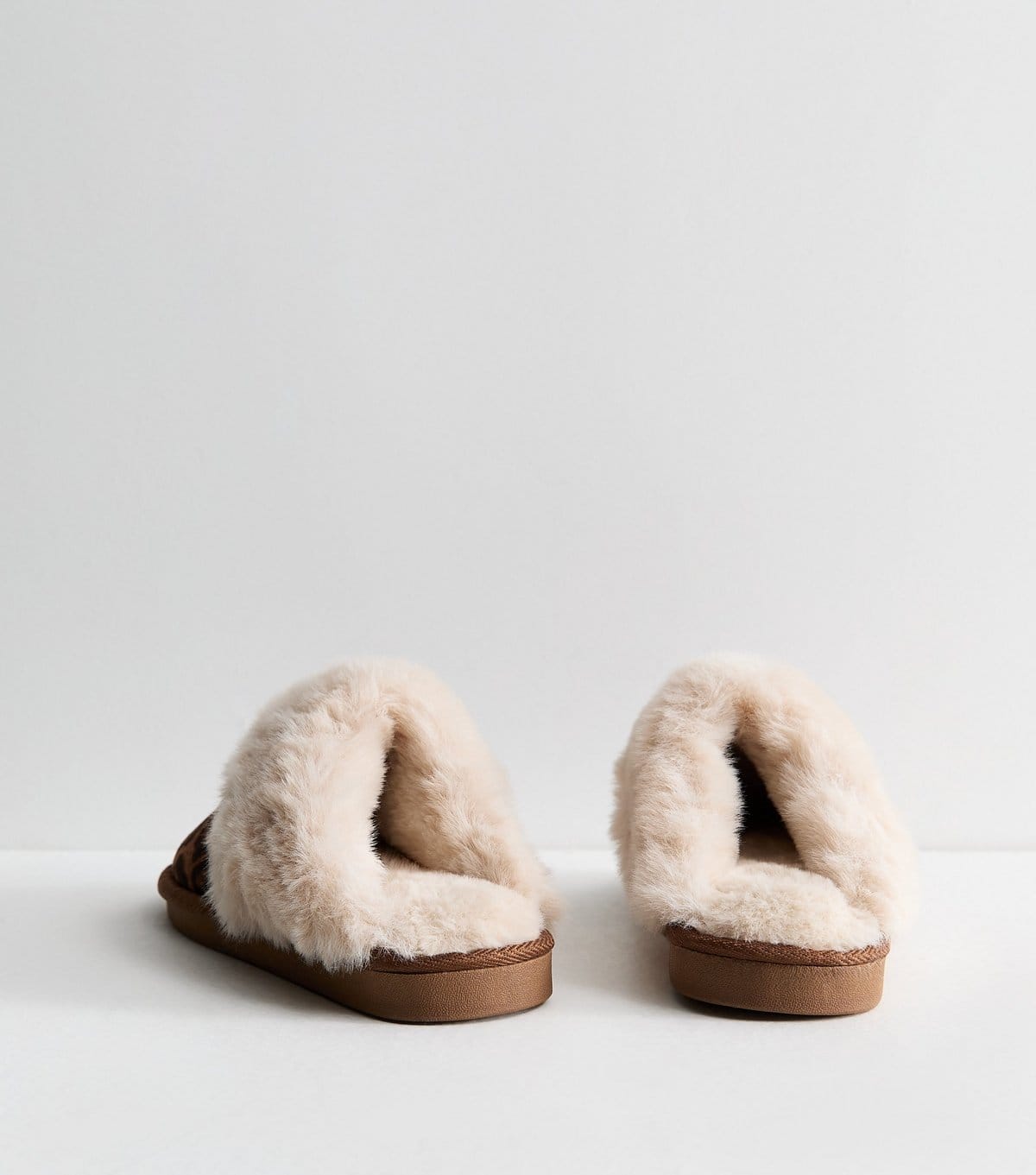 New Look Women's Stone Faux Suede and Faux Fur Backless Mule Slippers New Look - 4