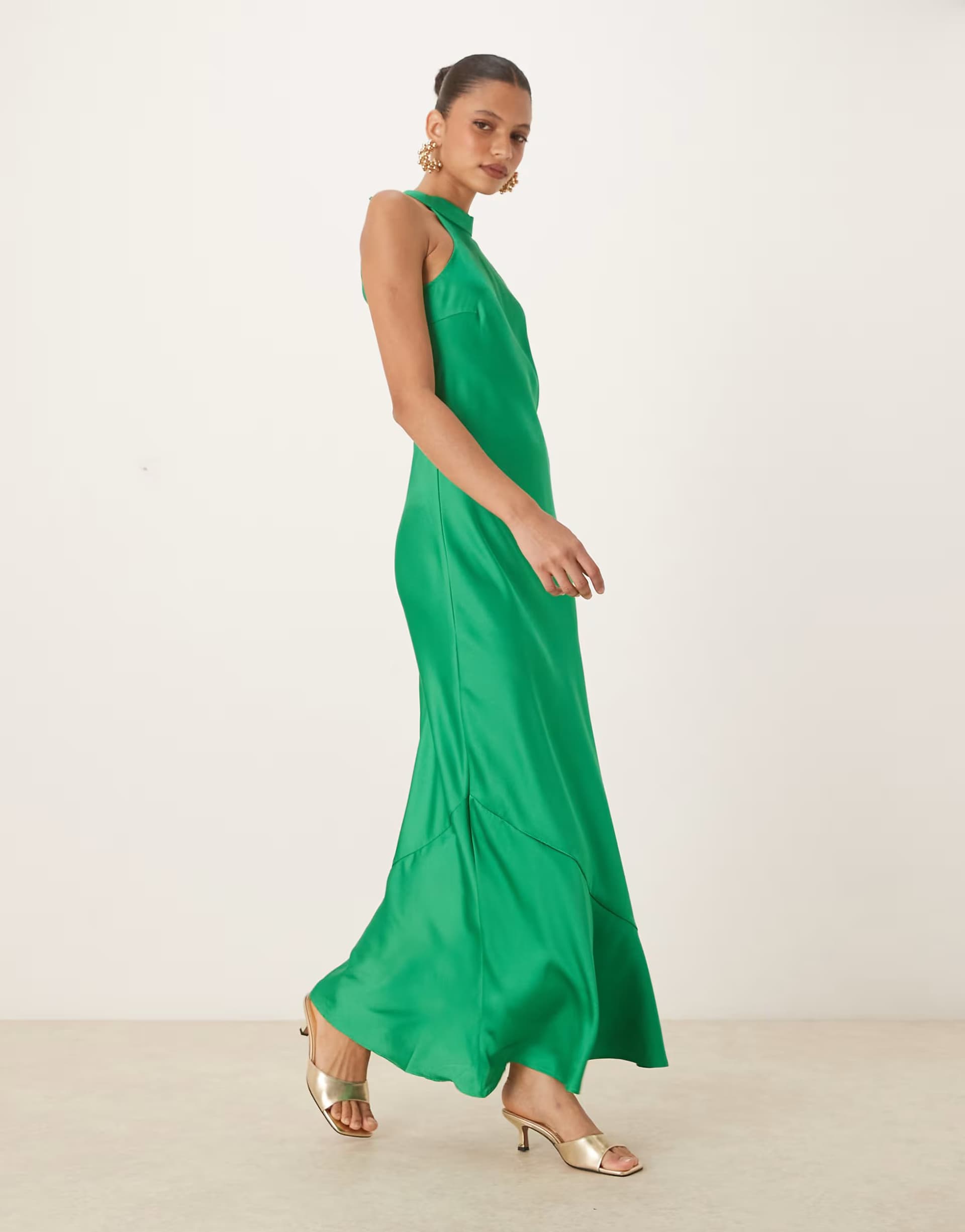 ASOS Vila sleek satin halter maxi dress in bright green