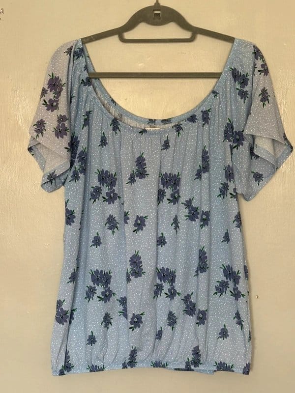Papaya Light Blue Floral Blouse with Bubble Hem