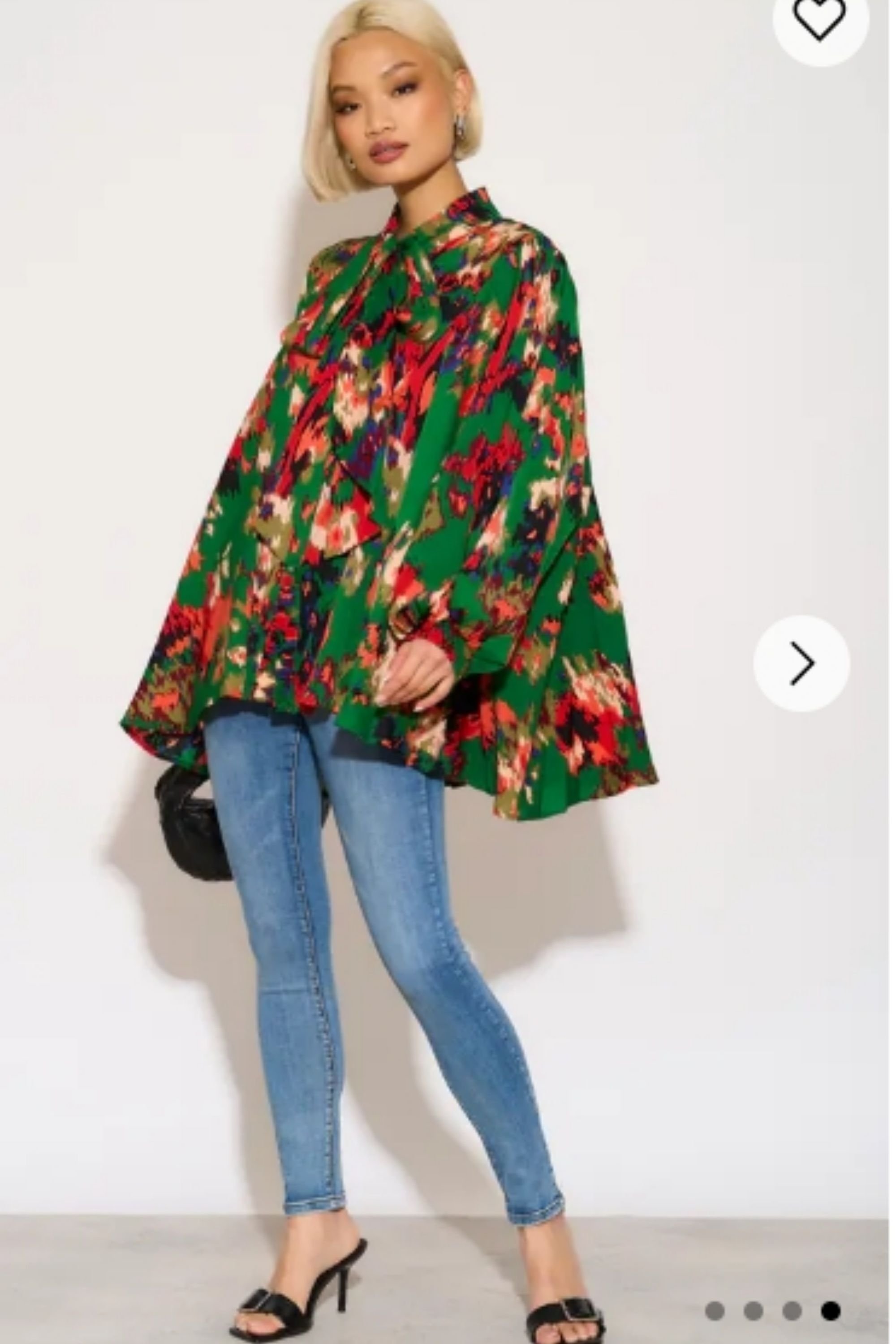 CY CY Women's Wild Bloom Multi Color Print Oversized Shirt With Tie Up Bow Design In Green - 2