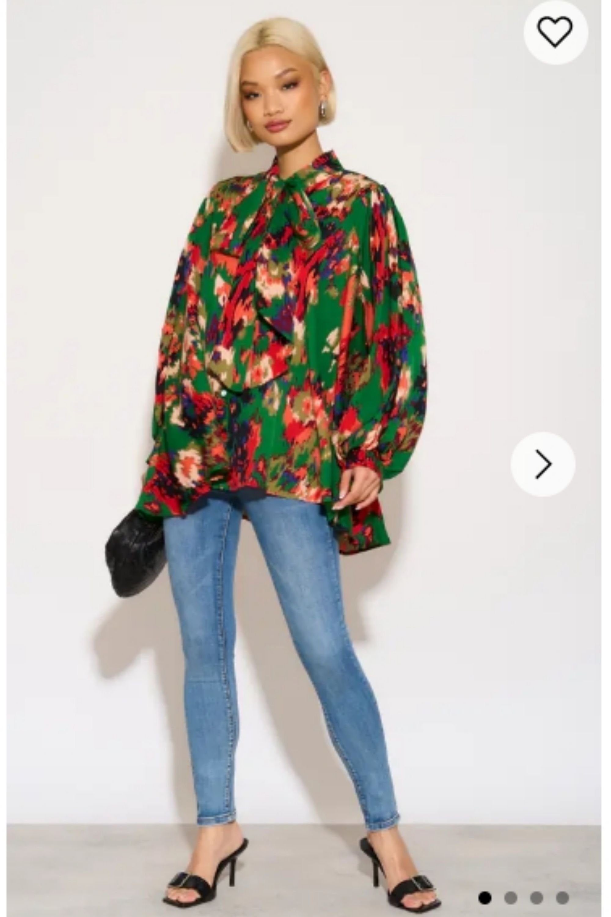 CY CY Women's Wild Bloom Multi Color Print Oversized Shirt With Tie Up Bow Design In Green - 3