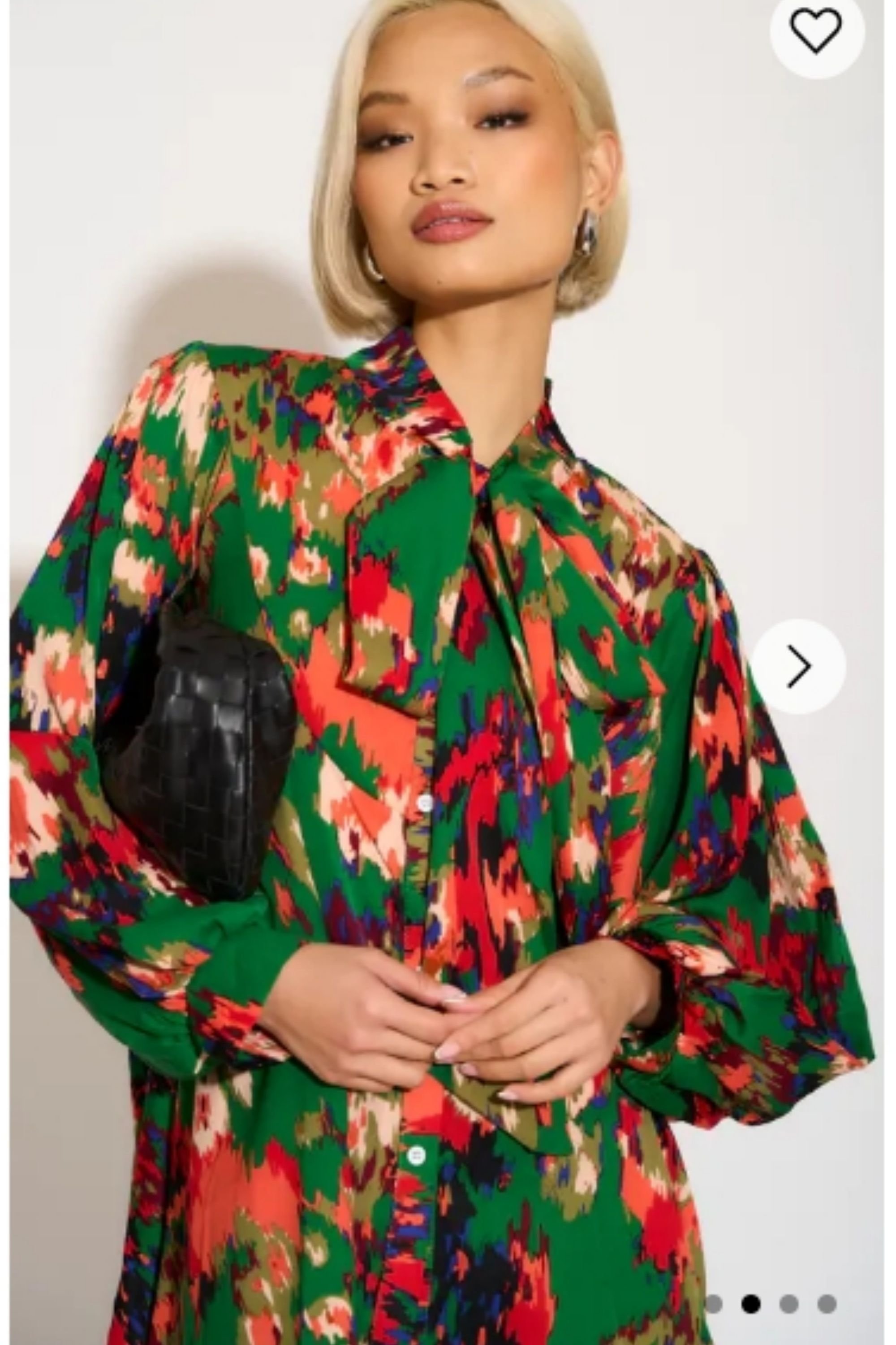 CY CY Women's Wild Bloom Multi Color Print Oversized Shirt With Tie Up Bow Design In Green - 4