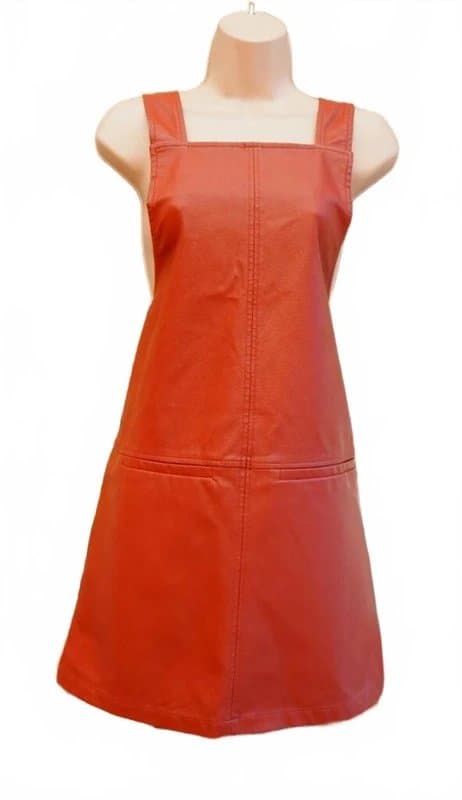 New Look New Look Brown Faux Leather Pinafore Dungarees Shift a Line Formal Dress 8 uk