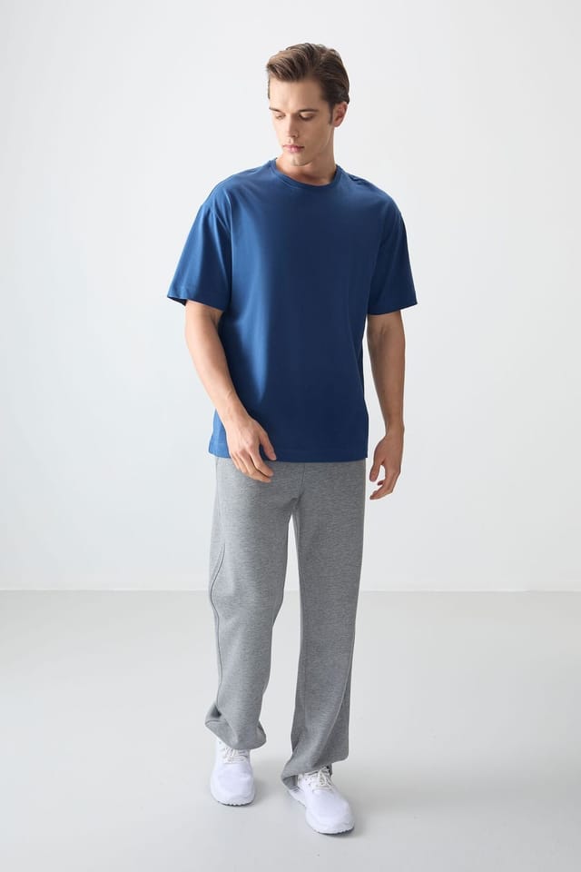 Tommy Life Tommy Life Men's Oversized Cotton Crew Neck T-Shirt in Blue - 2
