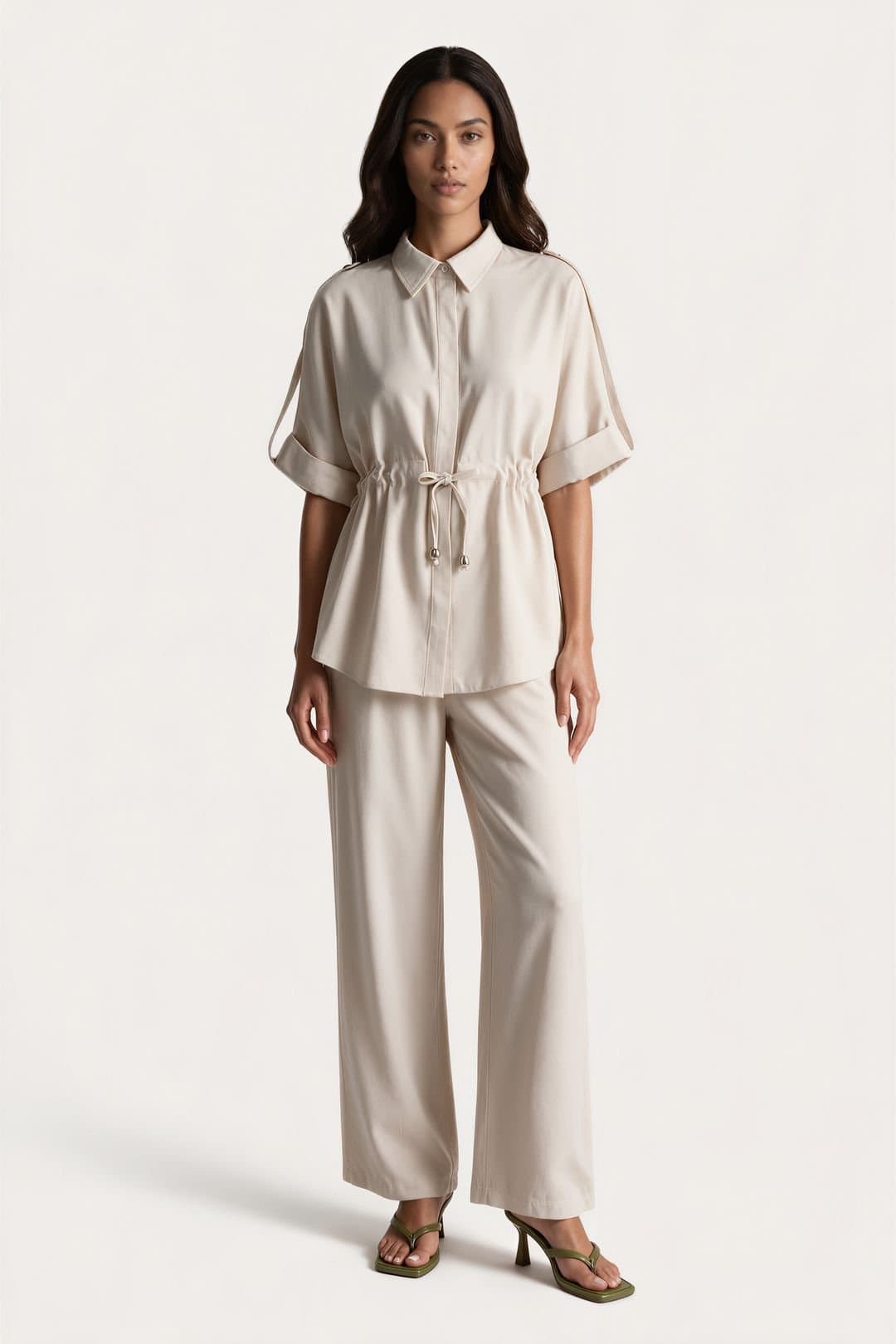 MSN Collection MSN Collection Women's Cotton Viscose Two-Piece Coord in Beige