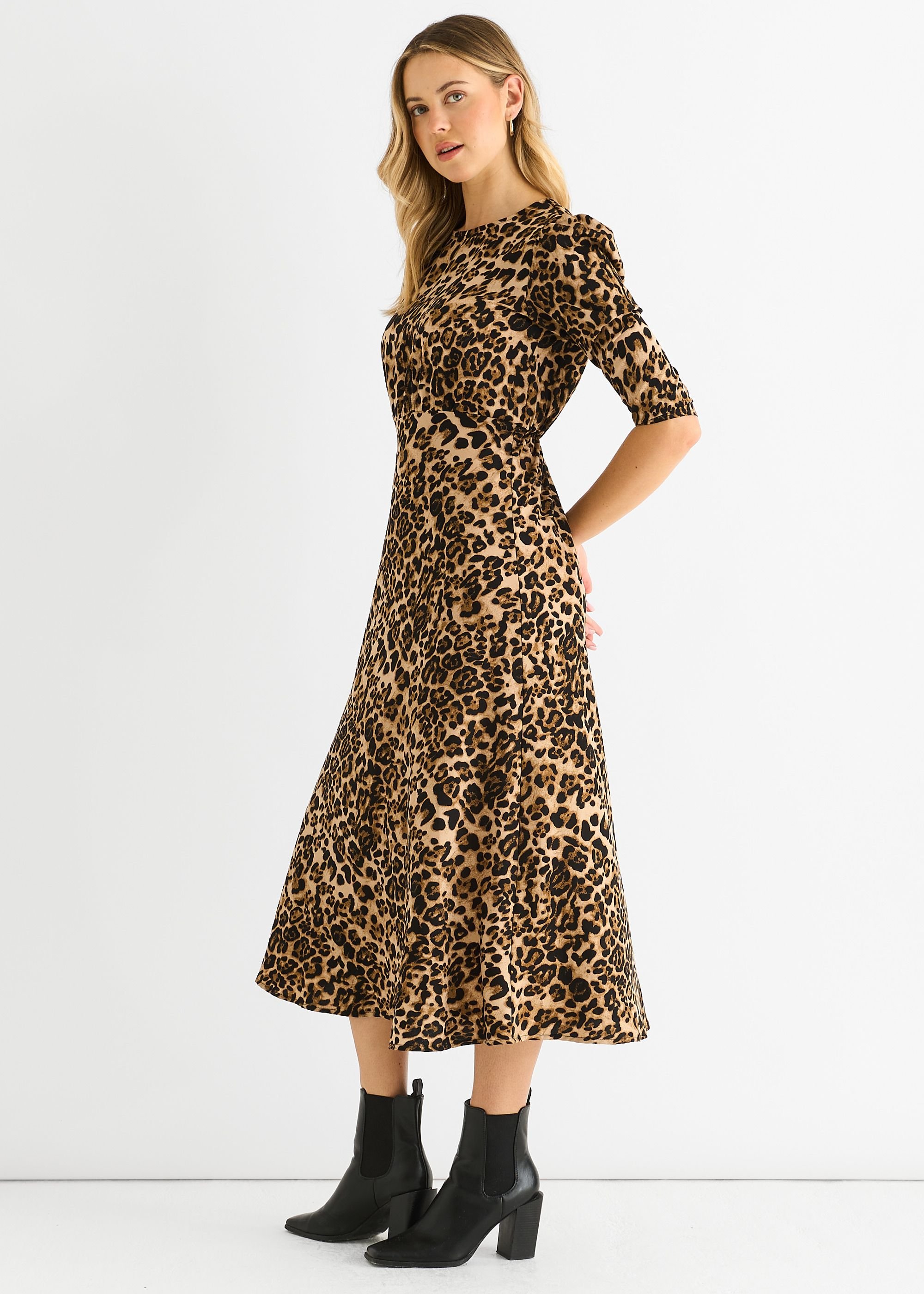 Gini London Gini London Women's Brown Animal Print Satin Animal Shift Midi Dress - 3