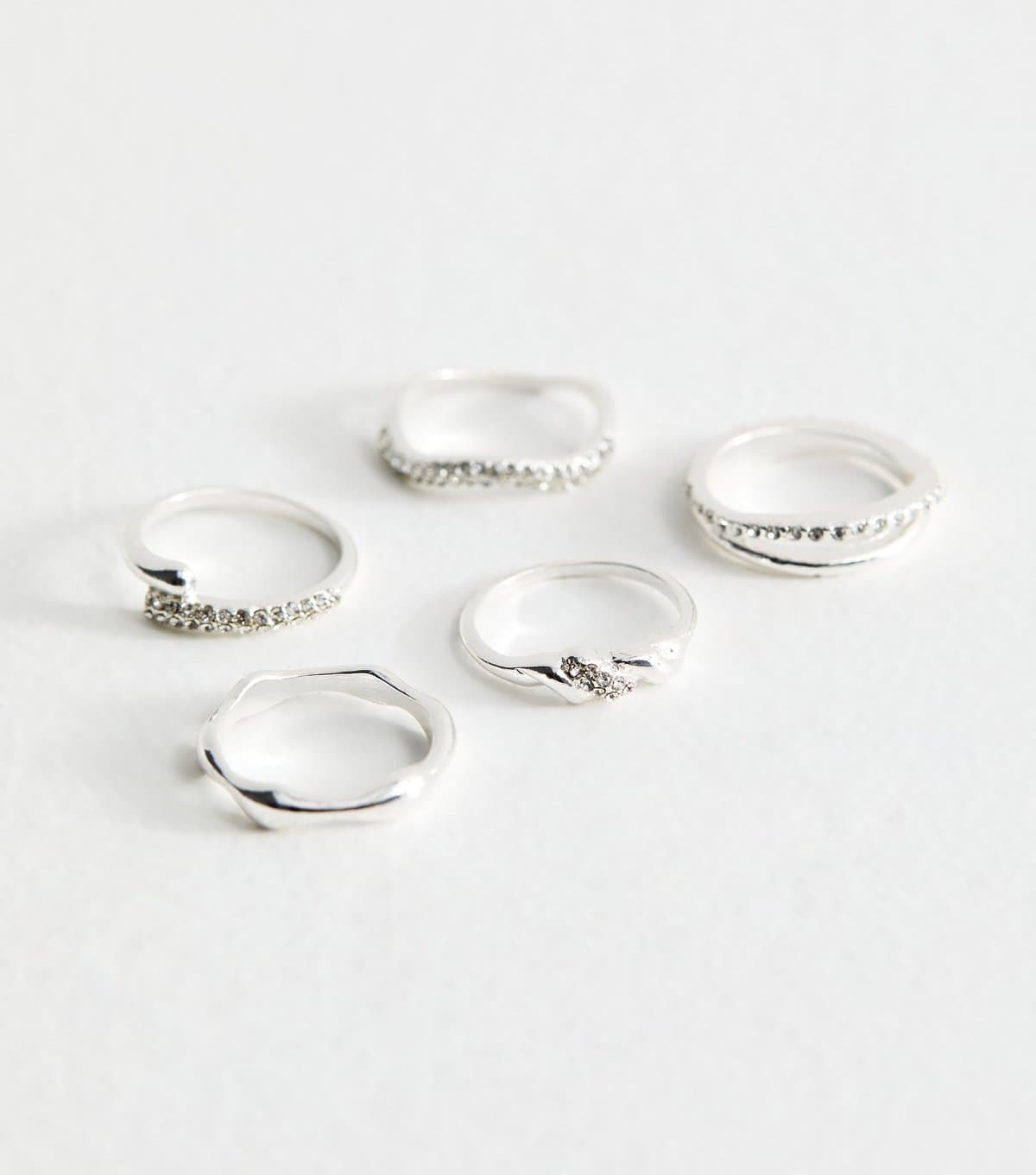 New Look Pack Of 5 Silver Tone Diamante Embellished Ring Stack New Look