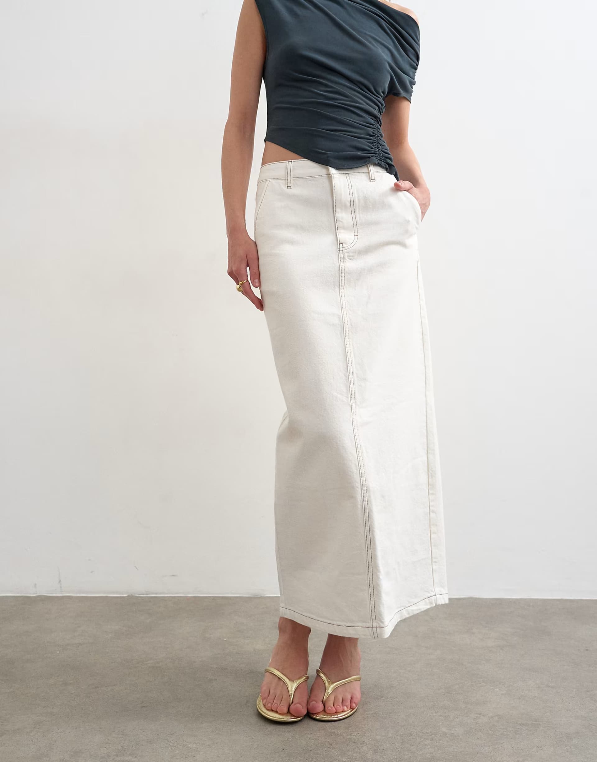 ASOS Topshop denim column maxi skirt in bone