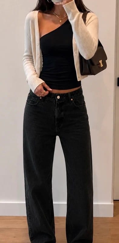 Bershka Loose Straight Leg Dark Wash Jeans