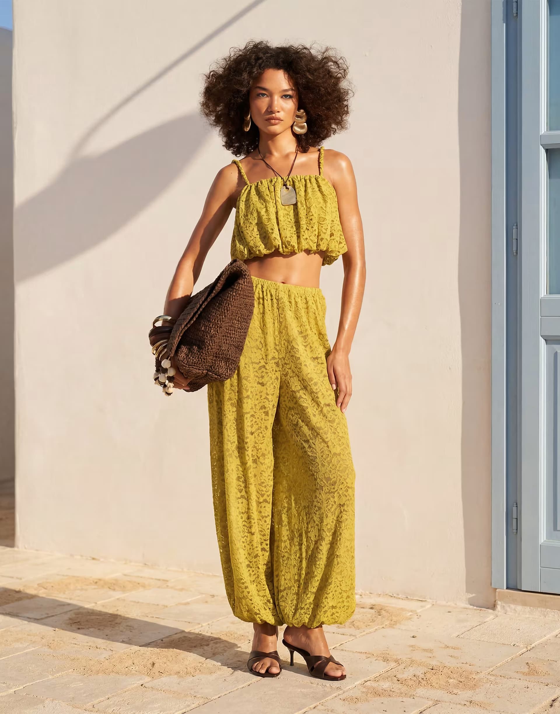 ASOS ASOS DESIGN co-ord lace balloon trousers with drawstring waist in green