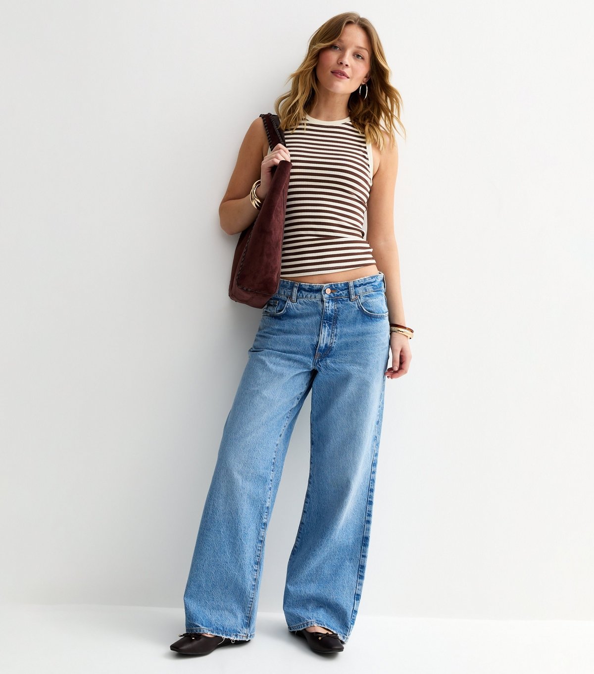 New Look Women's Brown Stripe Print Ribbed Tank Top New Look - 3