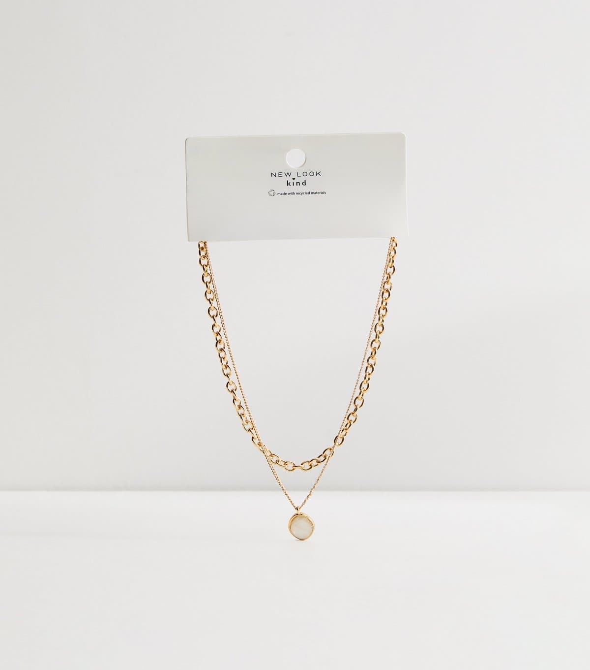 New Look Gold Tone 2 Layer Clear Pendant Chain Necklace New Look