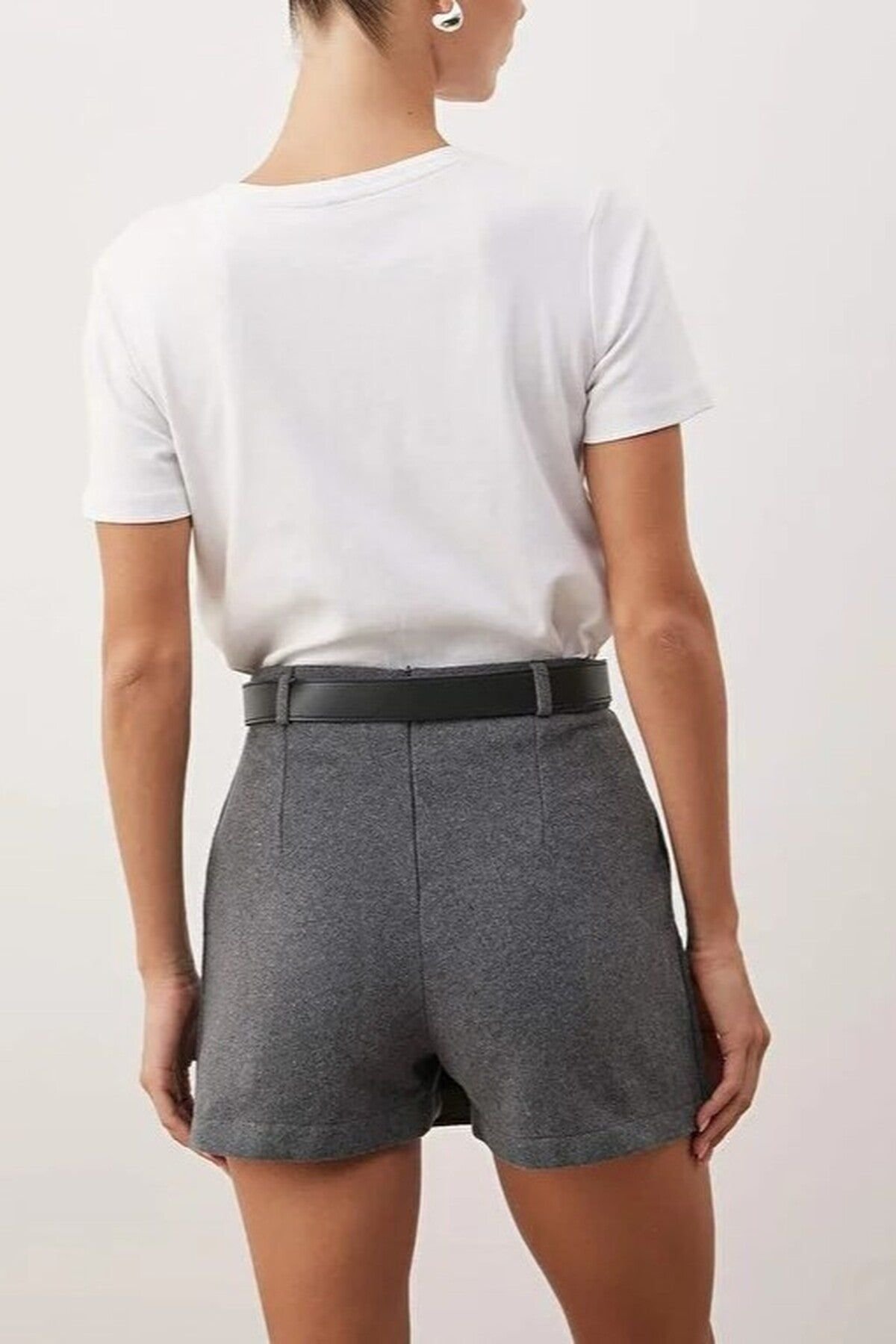 WOVCOR WOVCOR Women's Woven Belted Mini Skirt in Grey - 3