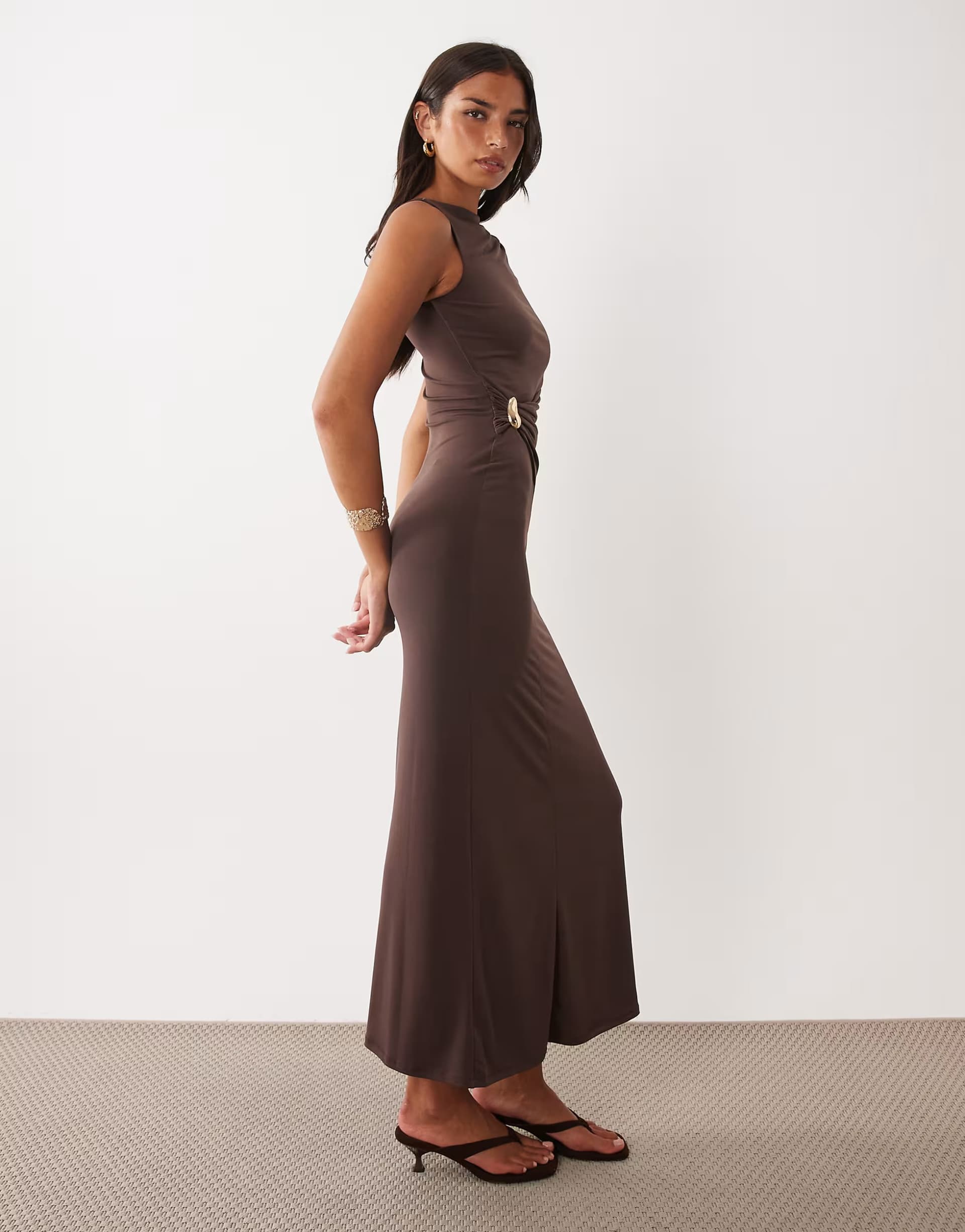 ASOS ASOS DESIGN twist hardware detail midi dress in chocolate