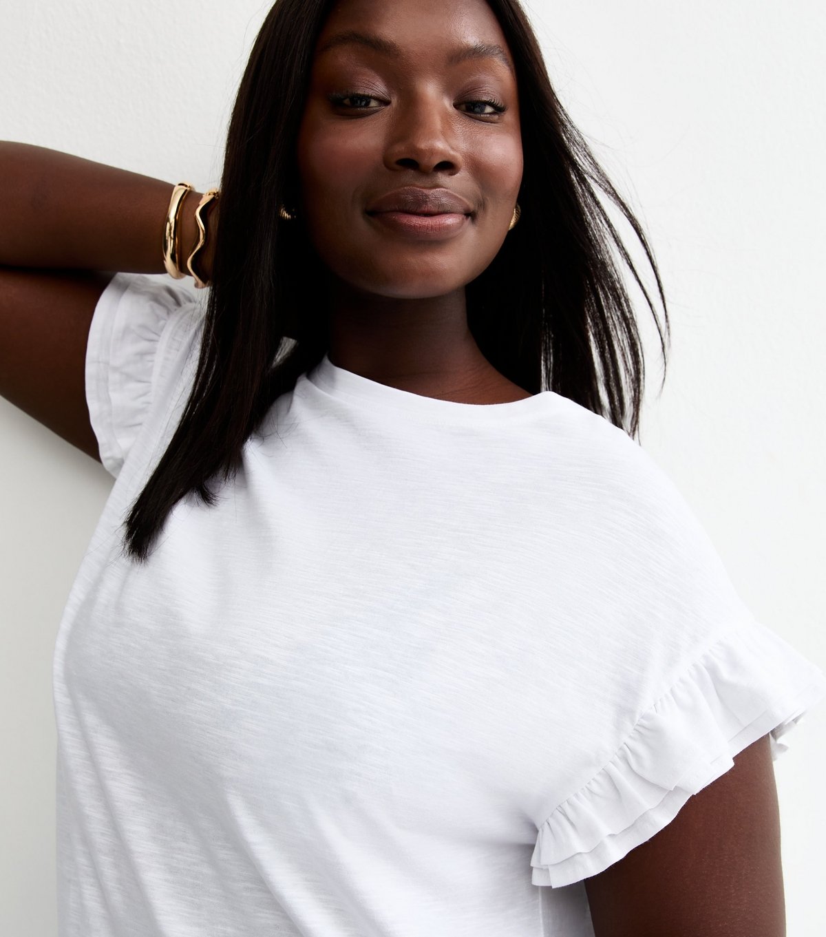 New Look Women's Plus Size White Frill Sleeve Slub Top Curves New Look - 2