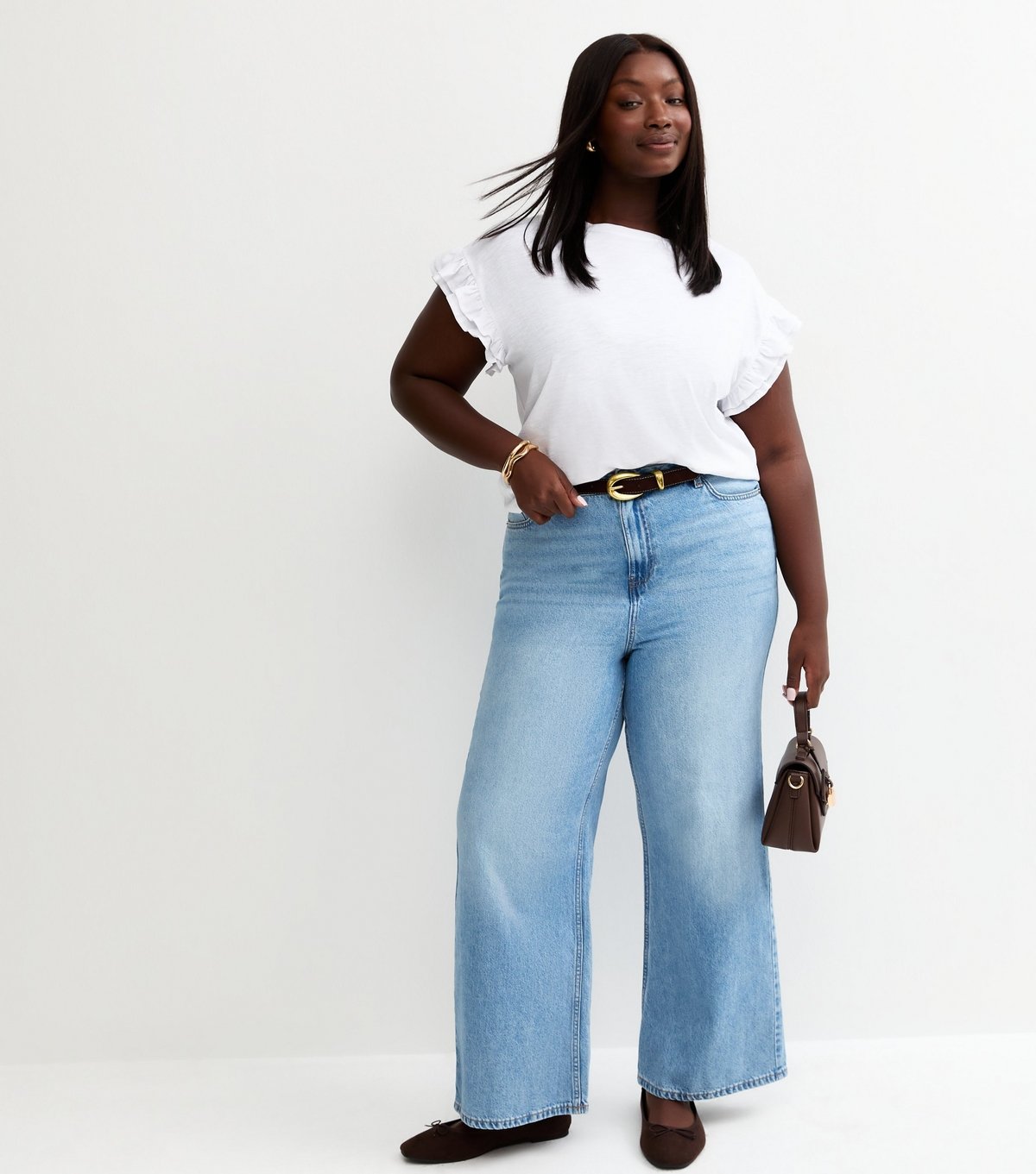 New Look Women's Plus Size White Frill Sleeve Slub Top Curves New Look - 3