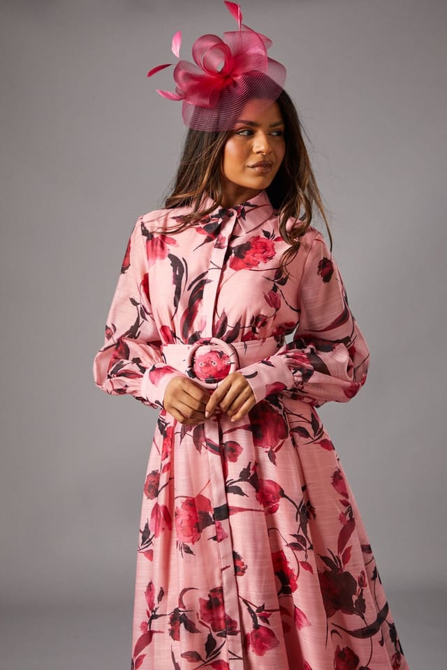 Coast Coast Women's Petite Printed Organza Long Sleeve Midi Dress in Pink - 2