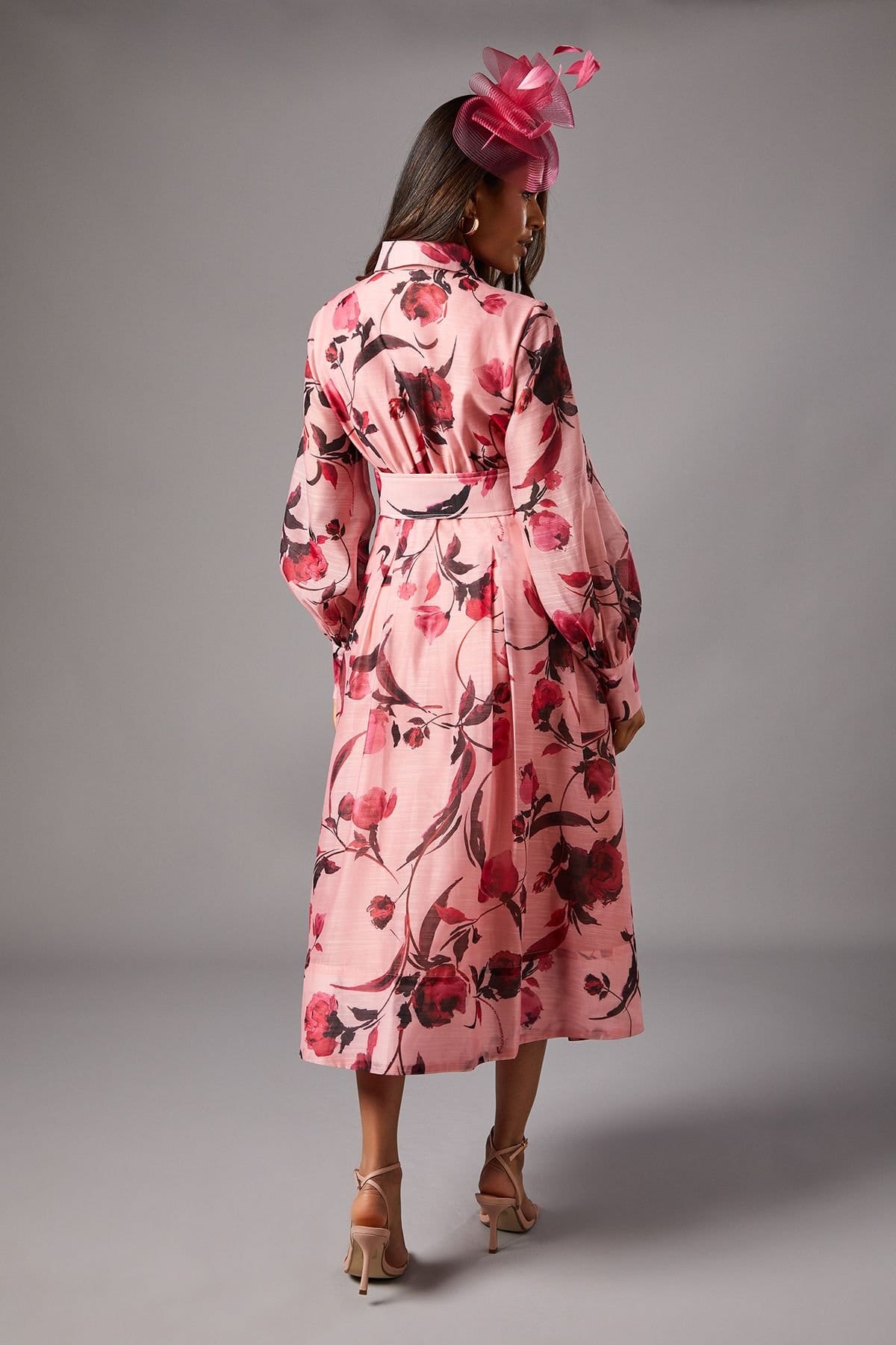 Coast Coast Women's Petite Printed Organza Long Sleeve Midi Dress in Pink - 4