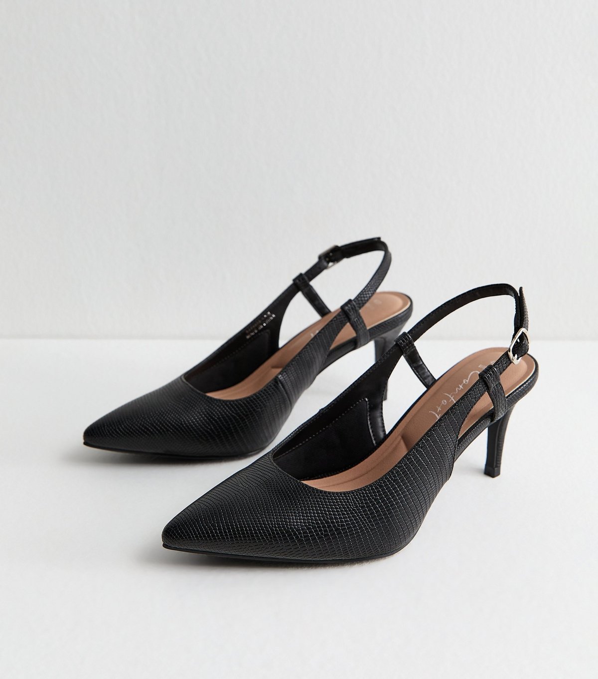 New Look Women's Wide Fit Black Faux Leather Slingback Court Shoes Vegan New Look - 2