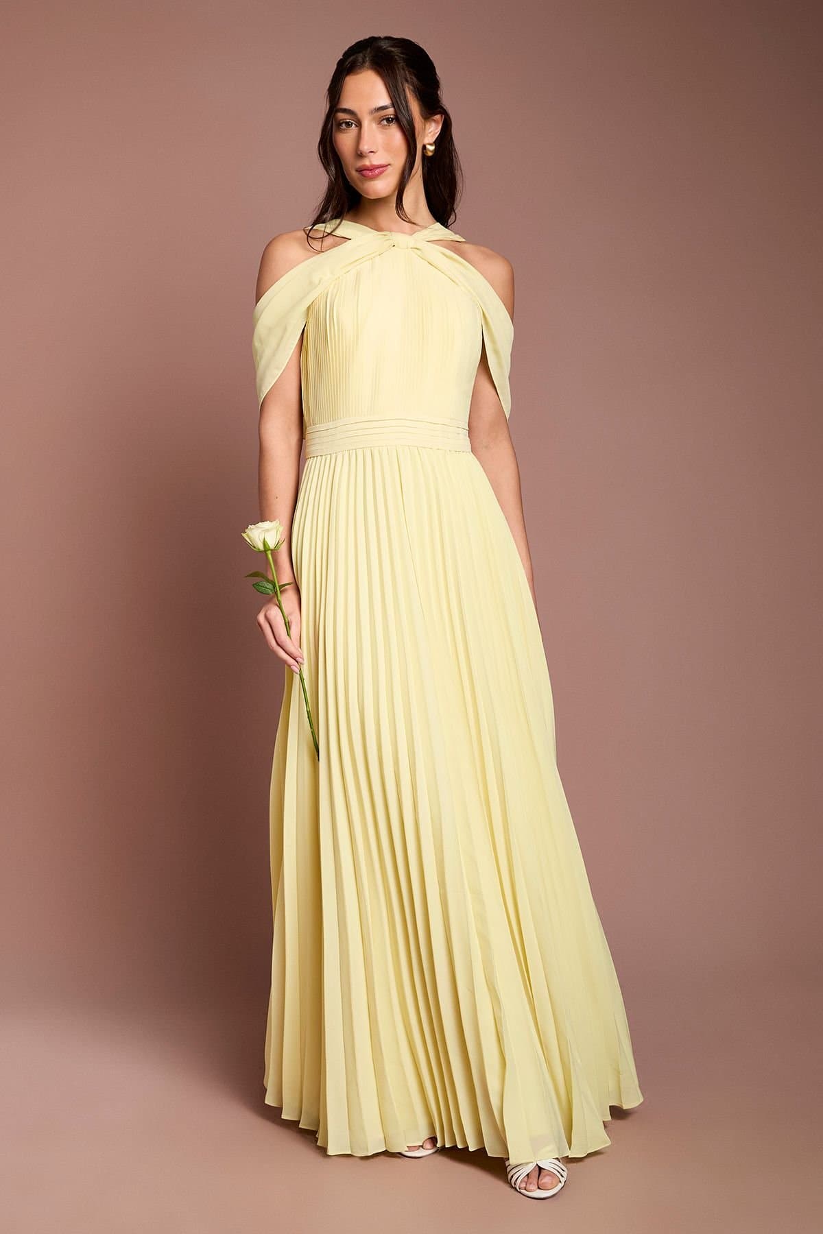 Coast Coast Women's Pleat Cold Shoulder Bridesmaid Dress in Lemon