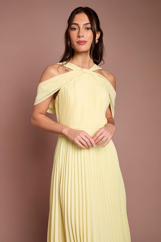 Coast Coast Women's Pleat Cold Shoulder Bridesmaid Dress in Lemon - 2