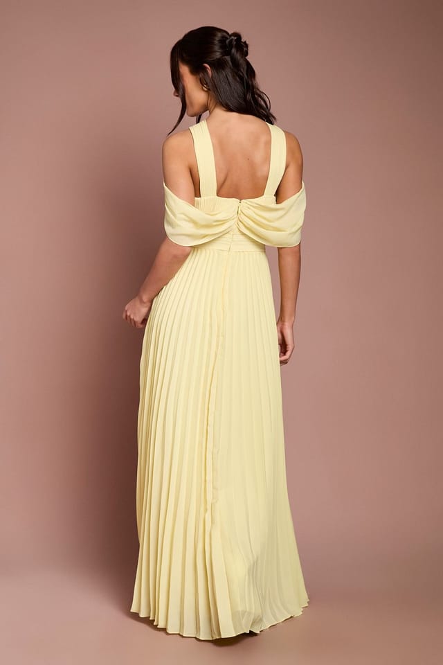 Coast Coast Women's Pleat Cold Shoulder Bridesmaid Dress in Lemon - 3